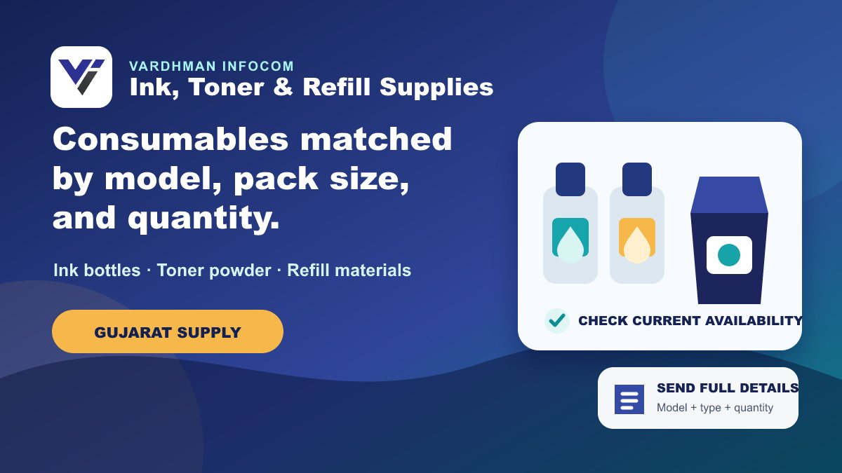 Printer ink, toner powder, and refill supplies matched by model, pack size, and quantity