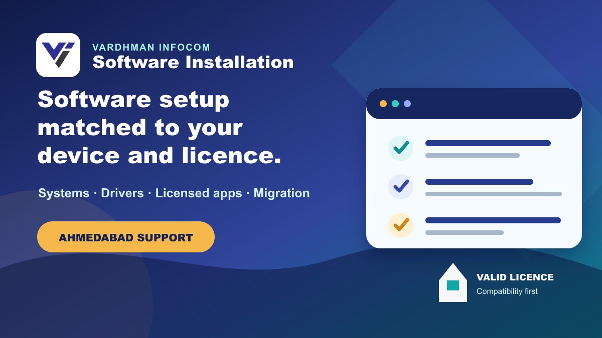 Software installation in Ahmedabad for licensed applications, drivers, updates, and configuration